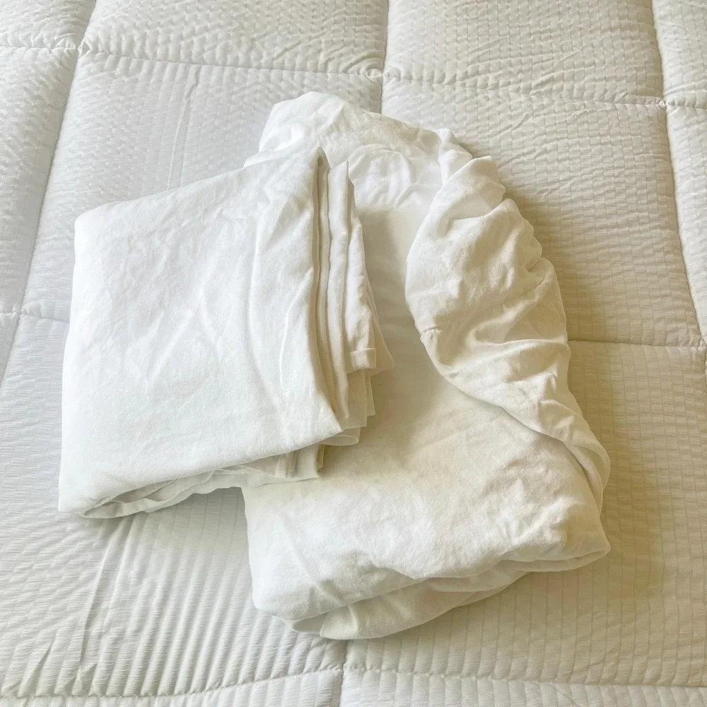 Habitat‎ Luxury Home Collection Organic Cotton Sheet 1 Fitted 1 Flat Set White
